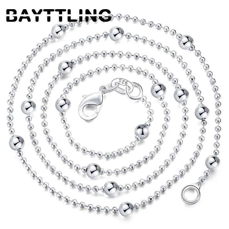 925 Sterling Silver Bead Chain Necklace for Men Women 16-24 Inch