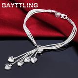 925 Silver Heart Pendant Bracelet Necklace Set