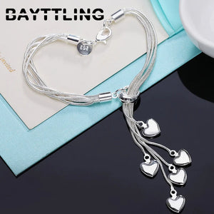 925 Silver Heart Pendant Bracelet Necklace Set