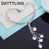 925 Silver Heart Pendant Bracelet Necklace Set