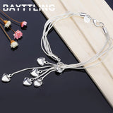 925 Silver Heart Pendant Bracelet Necklace Set