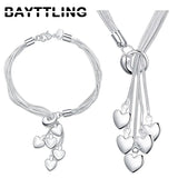 925 Silver Heart Pendant Bracelet Necklace Set