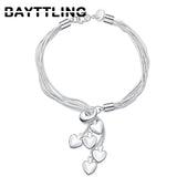 925 Silver Heart Pendant Bracelet Necklace Set
