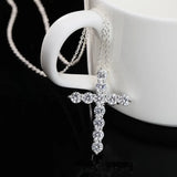 925 Silver Zircon Cross Necklace Women's Charm Engagement Party Gift