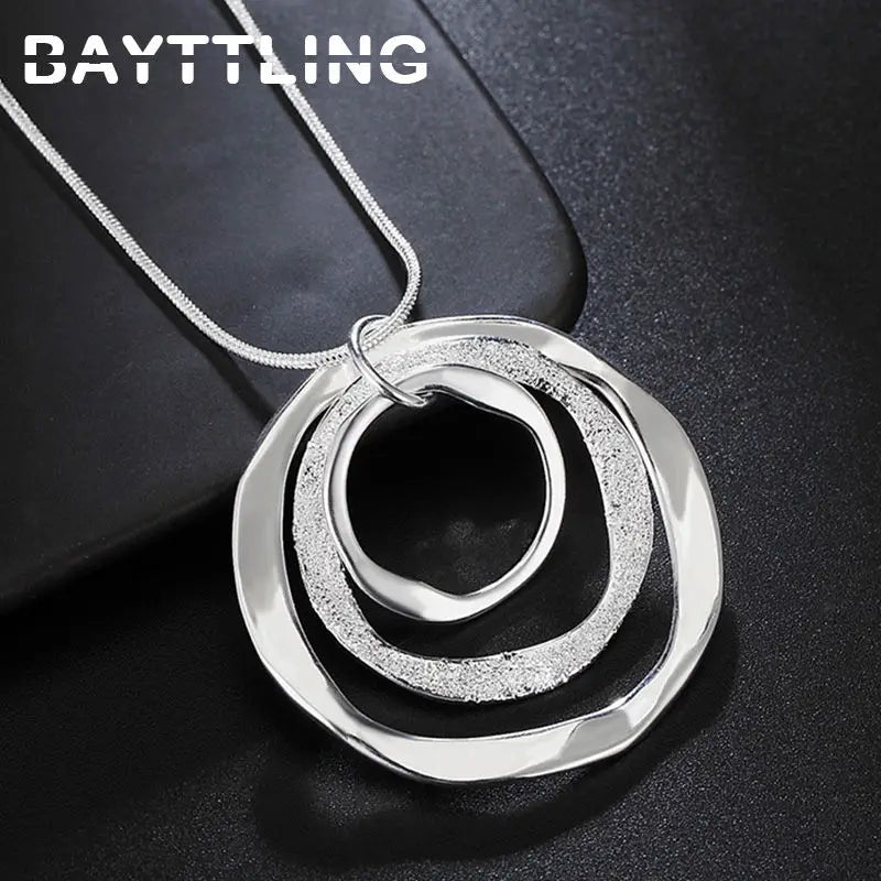 925 Silver Frosted Round Necklace 18 Inches Women's Charm Gift Jewelry