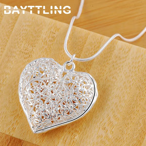 925 Silver 18-Inch Open Heart Necklace for Women Couples