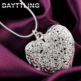 925 Silver 18-Inch Open Heart Necklace for Women Couples