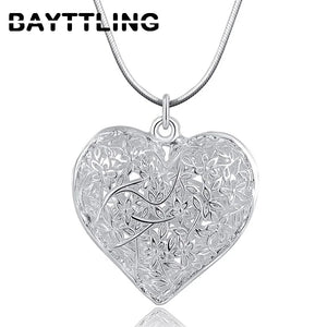 925 Silver 18-Inch Open Heart Necklace for Women Couples
