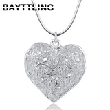 925 Silver 18-Inch Open Heart Necklace for Women Couples
