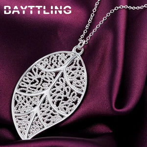 Sterling Silver Leaf Pendant Necklace - Glamour Jewelry Gift