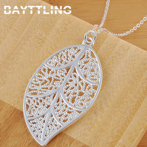 Sterling Silver Leaf Pendant Necklace - Glamour Jewelry Gift