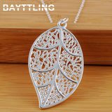 Sterling Silver Leaf Pendant Necklace - Glamour Jewelry Gift