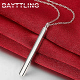 925 Silver 18in Rectangular Post Pendant Necklace Men Women Glamour Gift