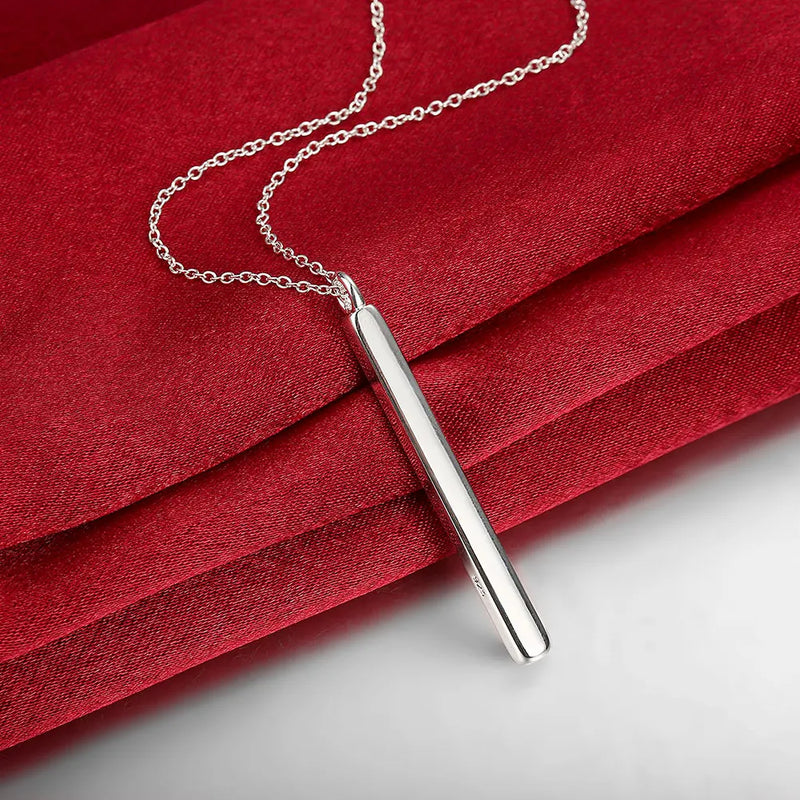925 Silver 18in Rectangular Post Pendant Necklace Men Women Glamour Gift
