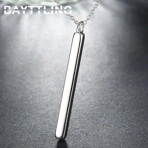 925 Silver 18in Rectangular Post Pendant Necklace Men Women Glamour Gift