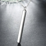 925 Silver 18in Rectangular Post Pendant Necklace Men Women Glamour Gift