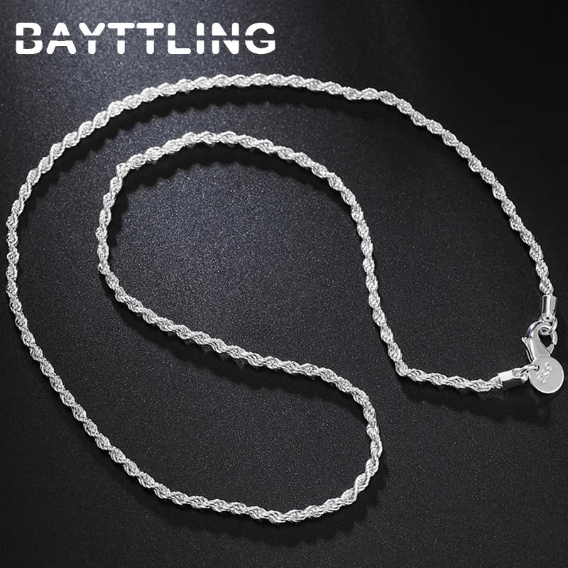 925 Sterling Silver 2MM Rope Chain Necklace For Women Men