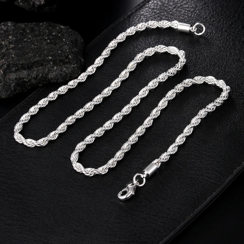 925 Silver 4MM Rope Chain Necklace 16-24 Inches