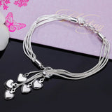 925 Silver Hearts Bracelet 8 Inches Women's Gift Jewelry