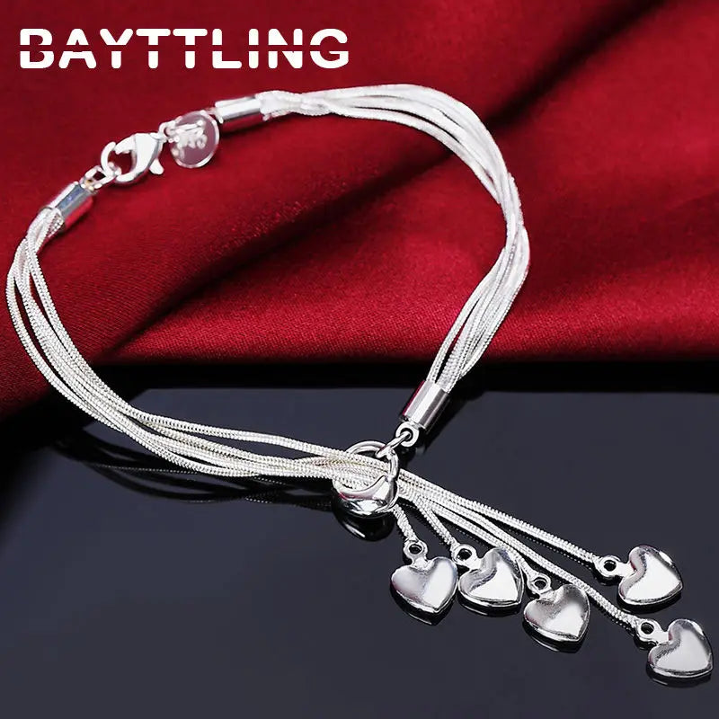925 Silver Hearts Bracelet 8 Inches Women's Gift Jewelry