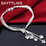 925 Silver Hearts Bracelet 8 Inches Women's Gift Jewelry