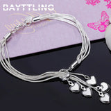 925 Silver Hearts Bracelet 8 Inches Women's Gift Jewelry