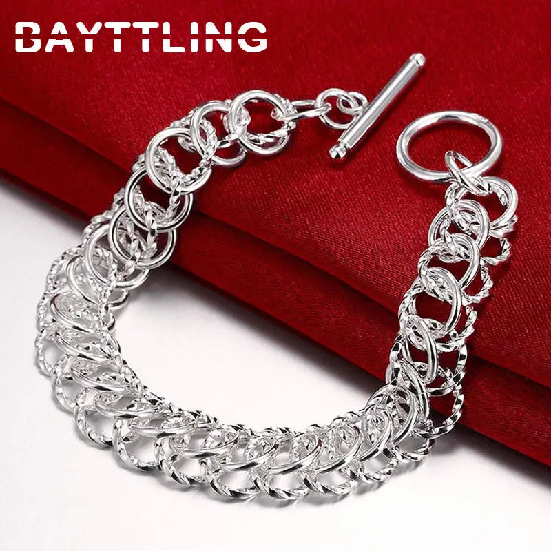 925 Sterling Silver 8 inch 2 Ring Bracelet for Women