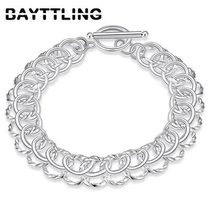 925 Sterling Silver 8 inch 2 Ring Bracelet for Women