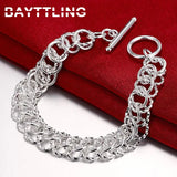 925 Sterling Silver 8 inch 2 Ring Bracelet for Women