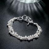 925 Silver 6-Wire Bead Bracelet, 8-Inch, Party Jewelry