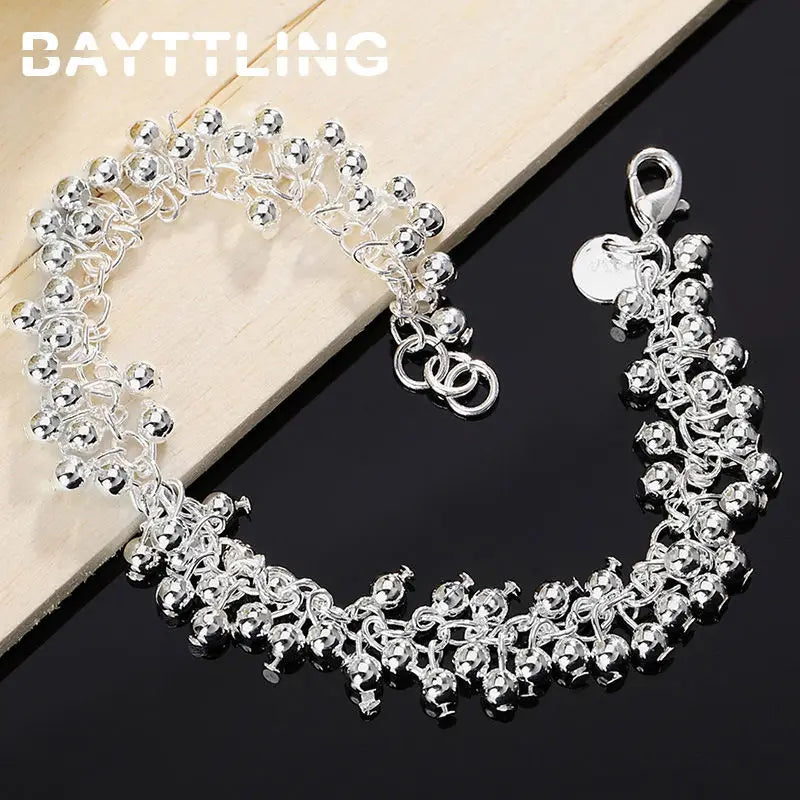 925 Silver Bead Chain Bracelet 8 inch Women Jewelry