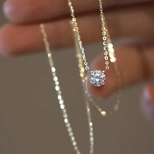 925 Silver Round Crystal Clavicle Chain Necklace for Women
