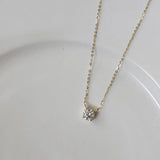 925 Silver Round Crystal Clavicle Chain Necklace for Women