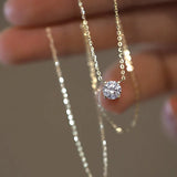 925 Silver Round Crystal Clavicle Chain Necklace for Women