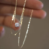 925 Silver Round Crystal Clavicle Chain Necklace for Women