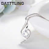 925 Silver 18 Purple/Silver Zircon Heart Necklace Women Charm Gift Jewelry
