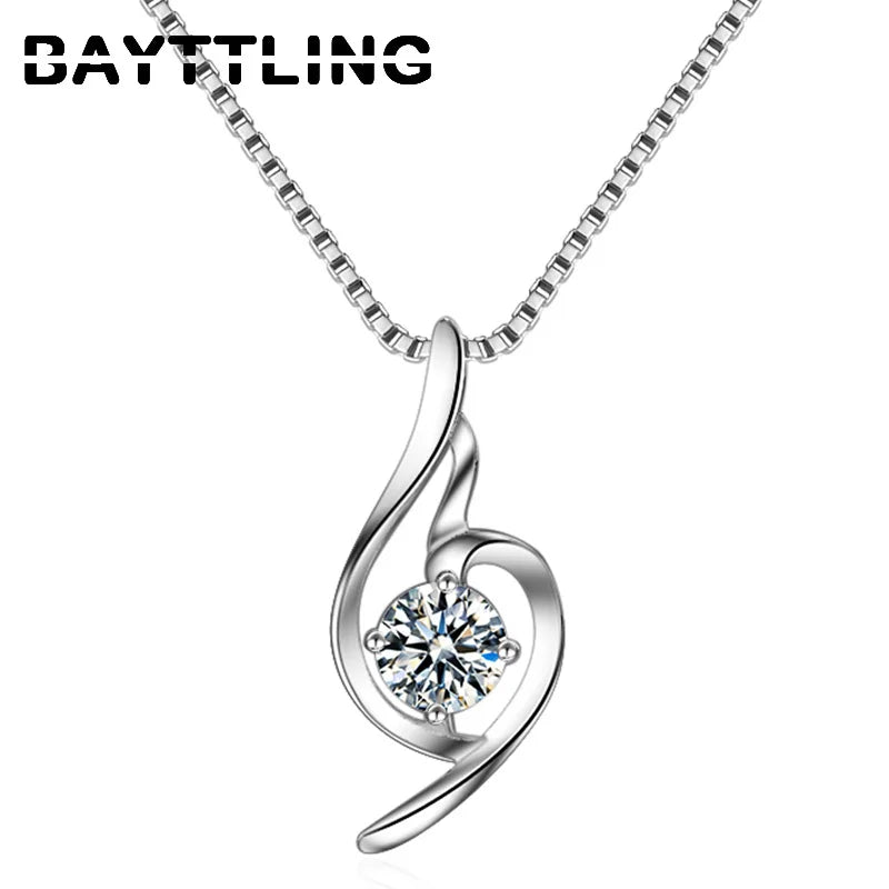 925 Silver 18 Purple/Silver Zircon Heart Necklace Women Charm Gift Jewelry