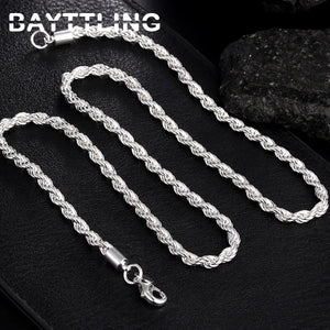 925 Sterling Silver 3MM Rope Chain Necklace 16-24 Inch Wedding Gift