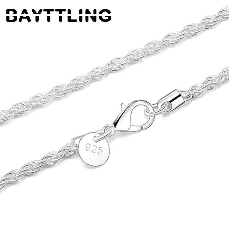 925 Sterling Silver 3MM Rope Chain Necklace 16-24 Inch Wedding Gift