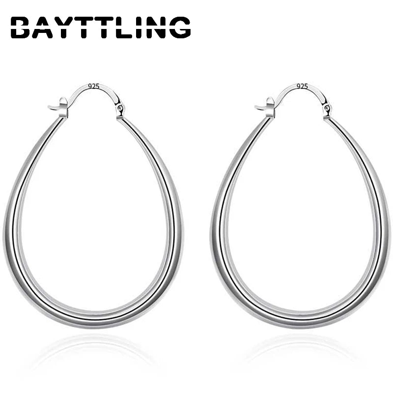 S925 Sterling Silver Round Hoop Earrings Gift Jewelry