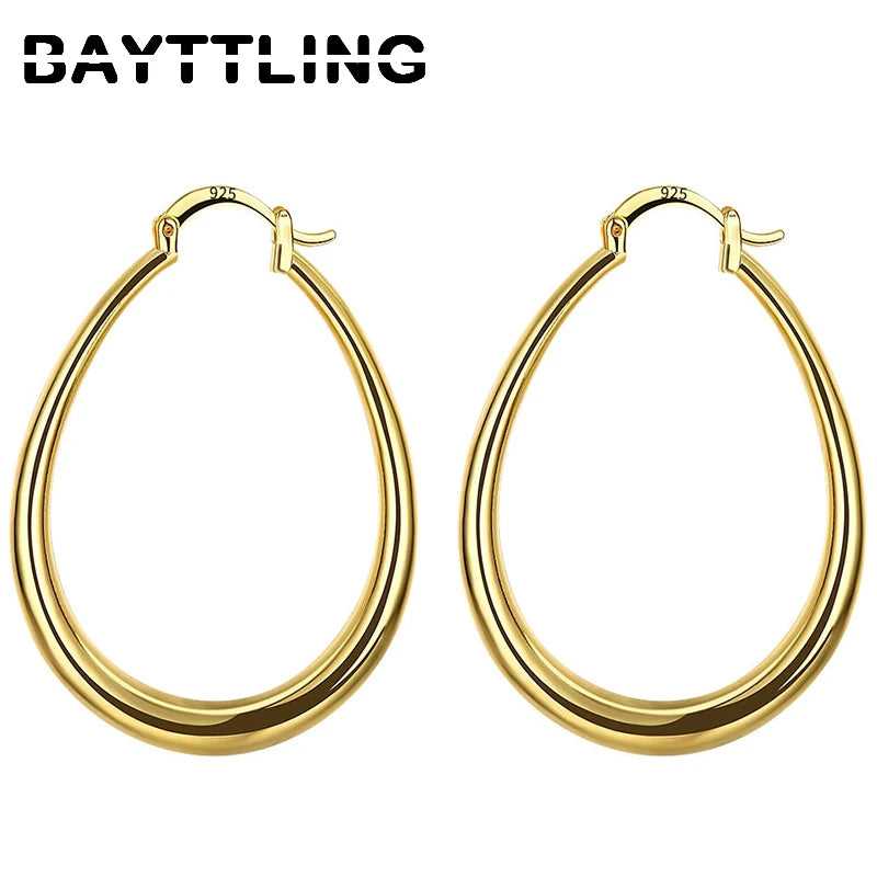 S925 Sterling Silver 44MM Gold/Rose Round Hoop Earrings For Women