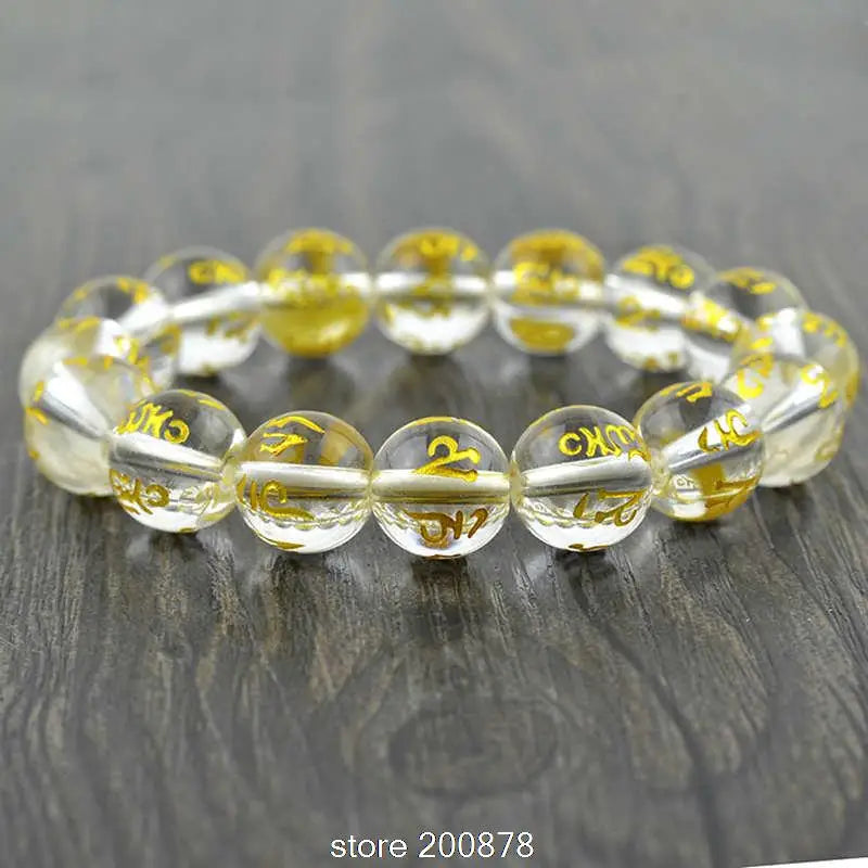 Tibetan Mantras Crystal Bracelet for Men 14mm Beads