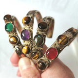 Indian Rose Copper Inlay Stone Beads Cuff Bangles