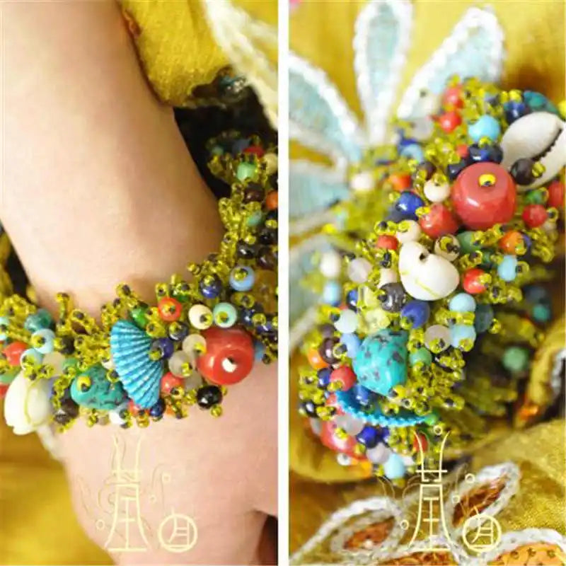 Colorful Lampwork Shell Beaded Bangles for Summer Beach