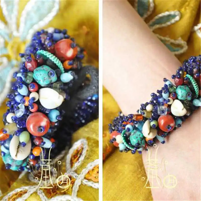 Colorful Lampwork Shell Beaded Bangles for Summer Beach
