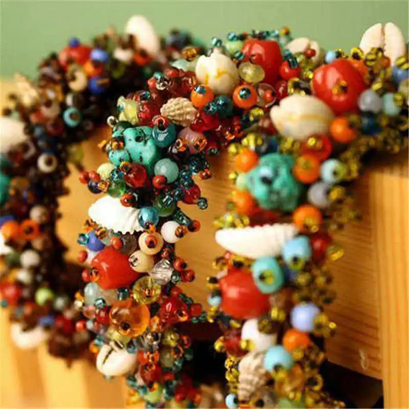 Colorful Lampwork Shell Beaded Bangles for Summer Beach