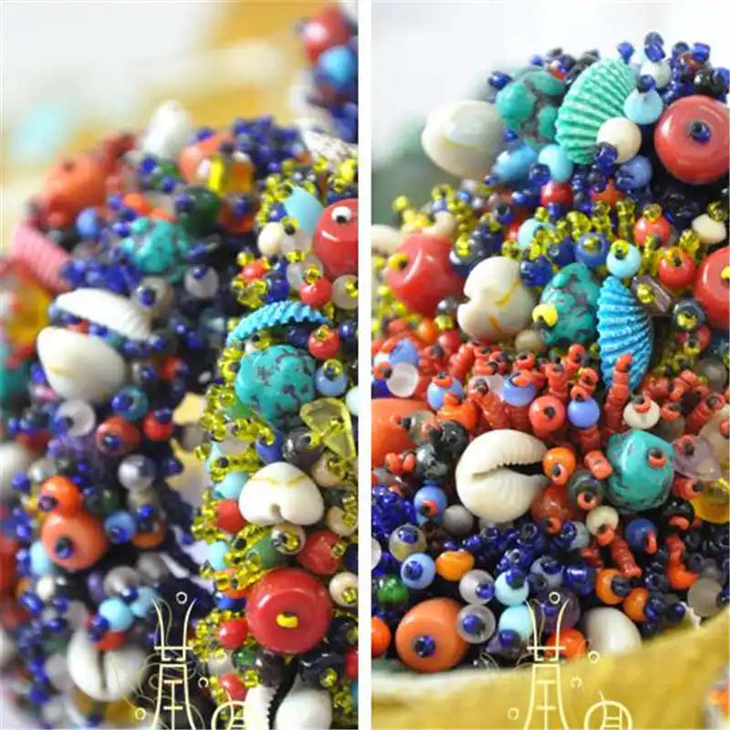 Colorful Lampwork Shell Beaded Bangles for Summer Beach