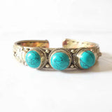 Vintage Copper Cuff Bangle with Turquoise Beads