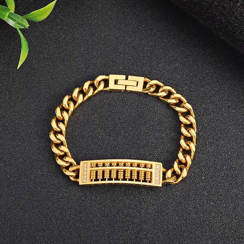 BC Women Men Silver Stainless Steel Chain Bracelet Abacus Bangle