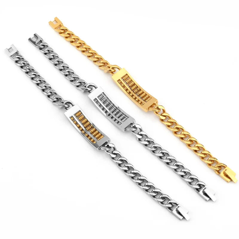 BC Women Men Silver Stainless Steel Chain Bracelet Abacus Bangle
